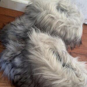 🆕Women Light Gray Faux Fur Winter Warm Knee High Flat Heel Fluffy Snow Fur Boot